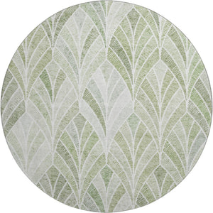 HomeRoots 8' Sage and Ivory Geometric Round Rug - Stylish, Washable, UV-Protected for Home & Outdoor Use 667620