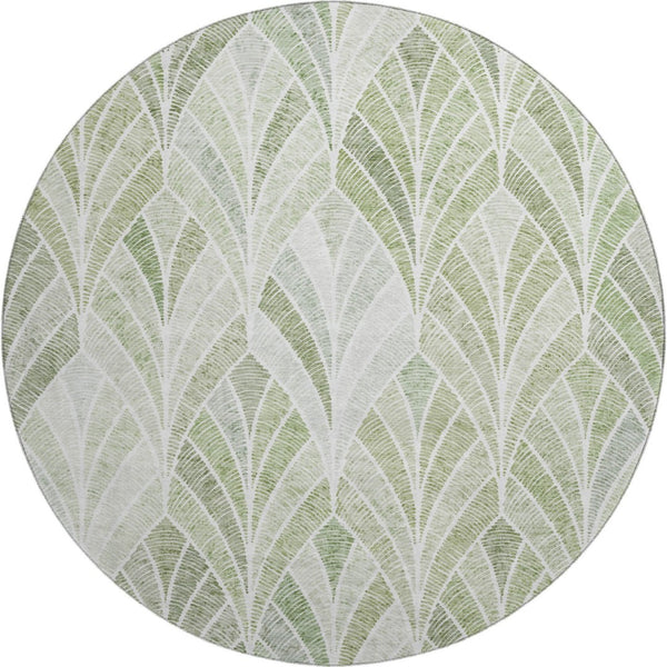 HomeRoots 8' Sage and Ivory Geometric Round Rug - Stylish, Washable, UV-Protected for Home & Outdoor Use 667620