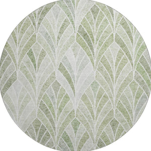 HomeRoots 8' Sage and Ivory Geometric Round Rug - Stylish, Washable, UV-Protected for Home & Outdoor Use 667620