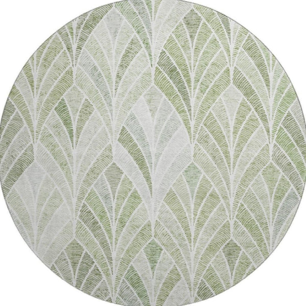 HomeRoots 8' Sage and Ivory Geometric Round Rug - Stylish, Washable, UV-Protected for Home & Outdoor Use 667620
