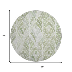 HomeRoots 8' Sage and Ivory Geometric Round Rug - Stylish, Washable, UV-Protected for Home & Outdoor Use 667620