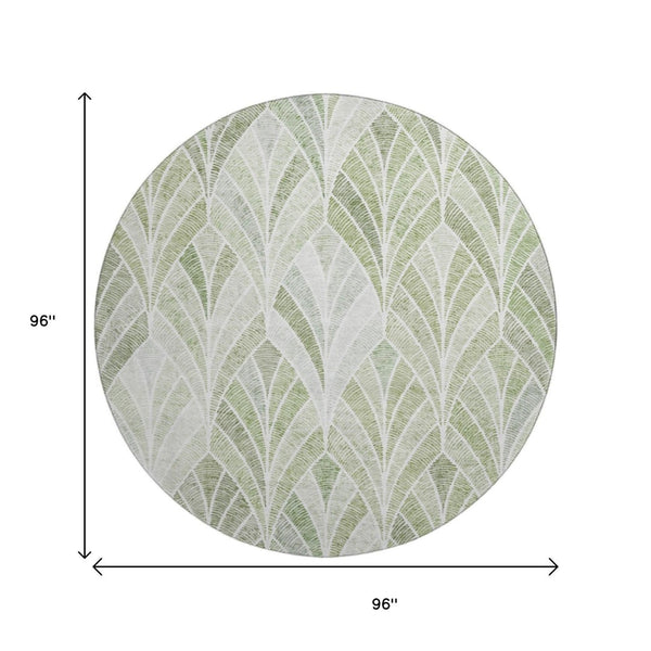 HomeRoots 8' Sage and Ivory Geometric Round Rug - Stylish, Washable, UV-Protected for Home & Outdoor Use 667620