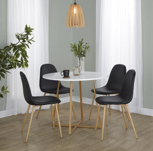 English Elm Dining Table Round Natural Wood Top with Metal Base Modern Style Seats Four White B202S02201