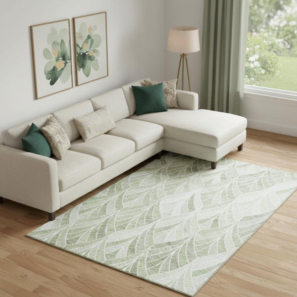 HomeRoots 8' X 10' Sage and Ivory Geometric Area Rug – Stylish, Washable, UV-Protected for Everyday Living! 667621