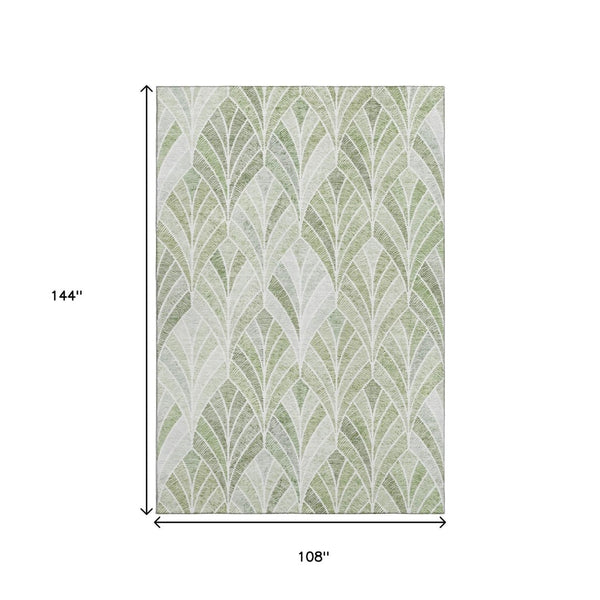 HomeRoots 9' X 12' Sage and Ivory Geometric Area Rug - Durable, Stain Resistant, UV Protected for Easy Care 667622