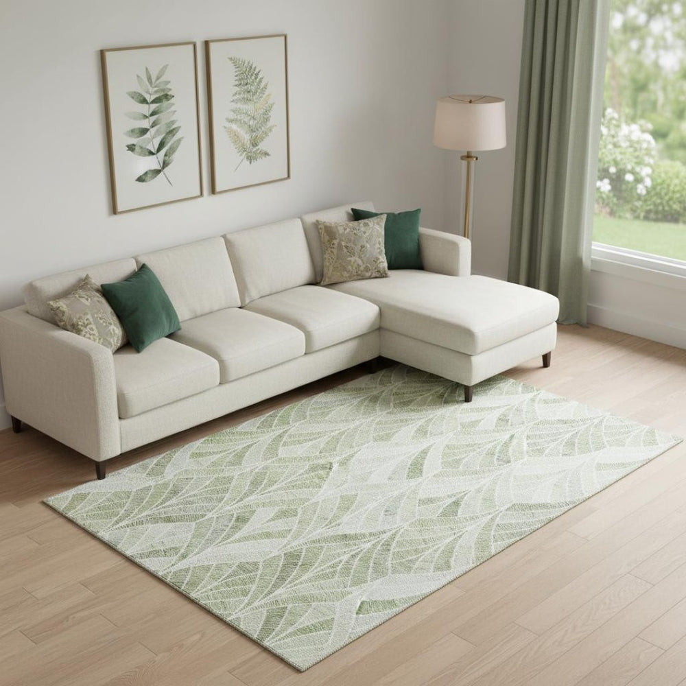 HomeRoots 9' X 12' Sage and Ivory Geometric Area Rug - Durable, Stain Resistant, UV Protected for Easy Care 667622