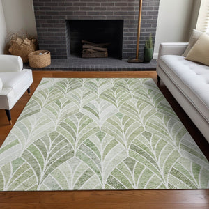 HomeRoots 9' X 12' Sage and Ivory Geometric Area Rug - Durable, Stain Resistant, UV Protected for Easy Care 667622