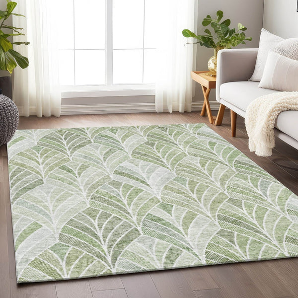 HomeRoots 9' X 12' Sage and Ivory Geometric Area Rug - Durable, Stain Resistant, UV Protected for Easy Care 667622
