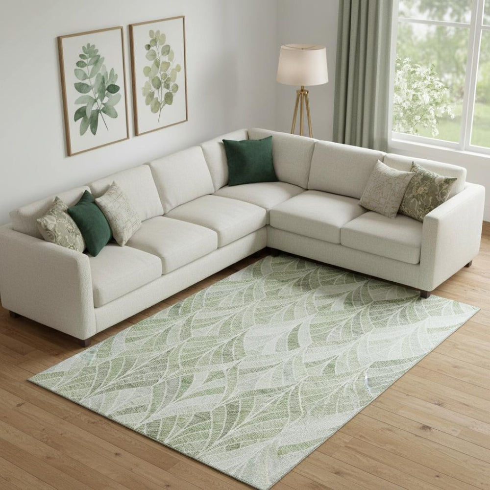 HomeRoots 10' X 14' Sage and Ivory Geometric Area Rug – Stylish, UV-Resistant, Stain-Proof for Modern Homes 667623