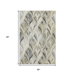 HomeRoots 5' X 8' Taupe And Ivory Geometric Washable Area Rug – Stylish, UV-Protected, Easy-Care for Homes 667625
