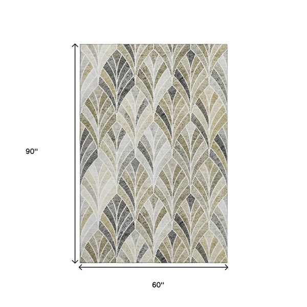 HomeRoots 5' X 8' Taupe And Ivory Geometric Washable Area Rug – Stylish, UV-Protected, Easy-Care for Homes 667625