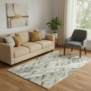 HomeRoots 5' X 8' Taupe And Ivory Geometric Washable Area Rug – Stylish, UV-Protected, Easy-Care for Homes 667625