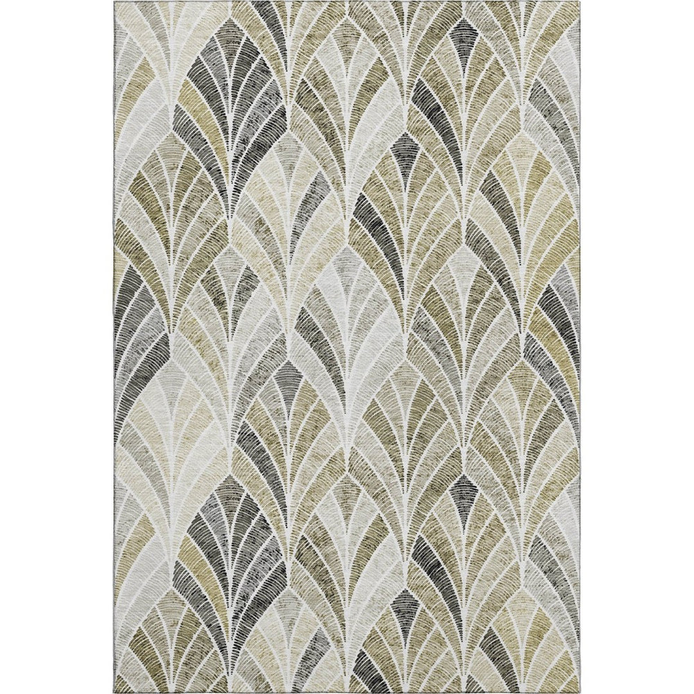 HomeRoots 5' X 8' Taupe And Ivory Geometric Washable Area Rug – Stylish, UV-Protected, Easy-Care for Homes 667625