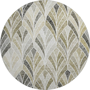 HomeRoots 8' Taupe and Ivory Geometric Round Rug – Washable, UV-Protected, Stylish, and Stain-Resistant! 667626