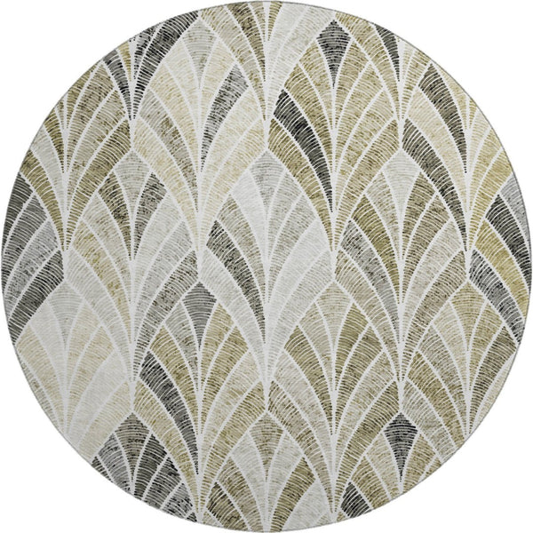 HomeRoots 8' Taupe and Ivory Geometric Round Rug – Washable, UV-Protected, Stylish, and Stain-Resistant! 667626
