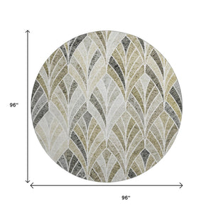 HomeRoots 8' Taupe and Ivory Geometric Round Rug – Washable, UV-Protected, Stylish, and Stain-Resistant! 667626