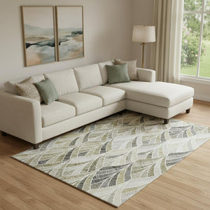 HomeRoots 8' X 10' Taupe and Ivory Geometric Area Rug – Durable, UV-Protected, Washable, Ideal for Busy Homes 667627