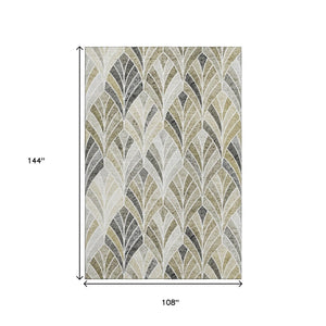 HomeRoots 9' X 12' Taupe and Ivory Geometric Area Rug – Durable, Washable, UV-Protected for Modern Spaces! 667628