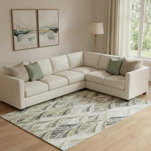 HomeRoots 9' X 12' Taupe and Ivory Geometric Area Rug – Durable, Washable, UV-Protected for Modern Spaces! 667628