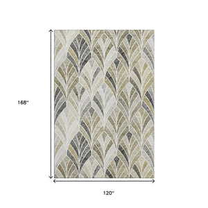 HomeRoots 10' X 14' Taupe And Ivory Geometric Area Rug - Durable, Washable, UV-Protected for Modern Spaces 667629