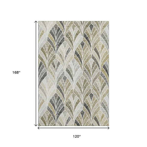 HomeRoots 10' X 14' Taupe And Ivory Geometric Area Rug - Durable, Washable, UV-Protected for Modern Spaces 667629