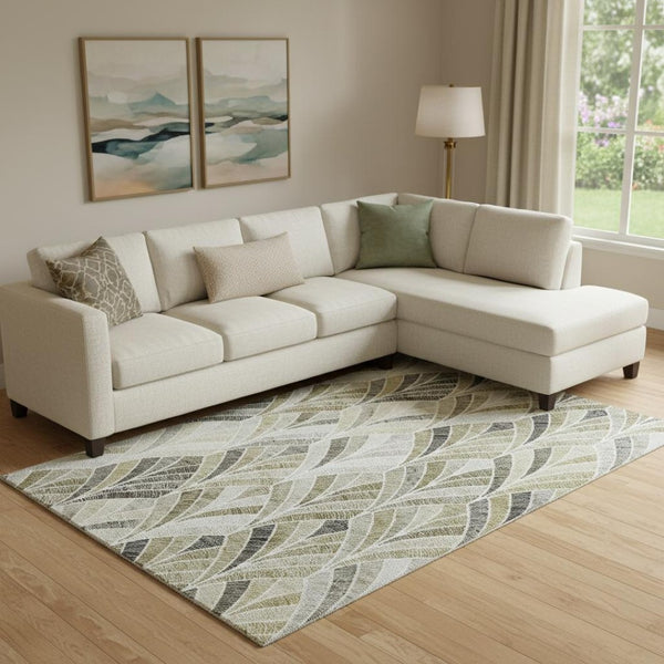 HomeRoots 10' X 14' Taupe And Ivory Geometric Area Rug - Durable, Washable, UV-Protected for Modern Spaces 667629