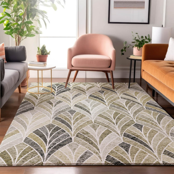 HomeRoots 10' X 14' Taupe And Ivory Geometric Area Rug - Durable, Washable, UV-Protected for Modern Spaces 667629