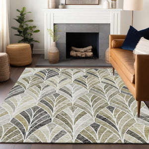 HomeRoots 10' X 14' Taupe And Ivory Geometric Area Rug - Durable, Washable, UV-Protected for Modern Spaces 667629
