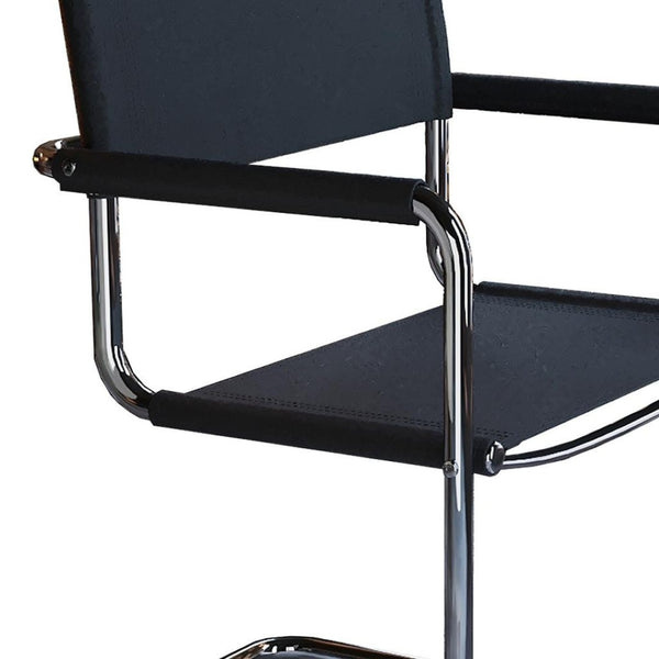 HomeRoots 23" Sleek Silver and Black Leather Arm Chair – Modern Comfort for Dining, Offices, and Lounges 667631