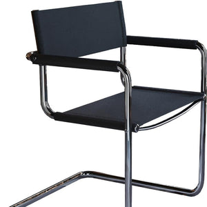 HomeRoots 23" Sleek Silver and Black Leather Arm Chair – Modern Comfort for Dining, Offices, and Lounges 667631