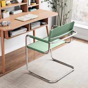 HomeRoots 23" Silver and Green Leather Arm Chair - Stylish Mid-Century Modern Design for Home or Office Use 667632