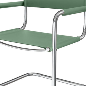 HomeRoots 23" Silver and Green Leather Arm Chair - Stylish Mid-Century Modern Design for Home or Office Use 667632