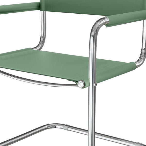 HomeRoots 23" Silver and Green Leather Arm Chair - Stylish Mid-Century Modern Design for Home or Office Use 667632