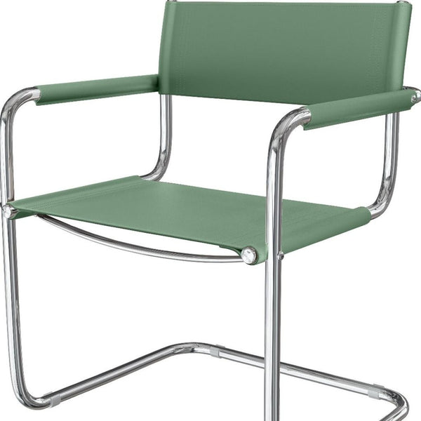 HomeRoots 23" Silver and Green Leather Arm Chair - Stylish Mid-Century Modern Design for Home or Office Use 667632