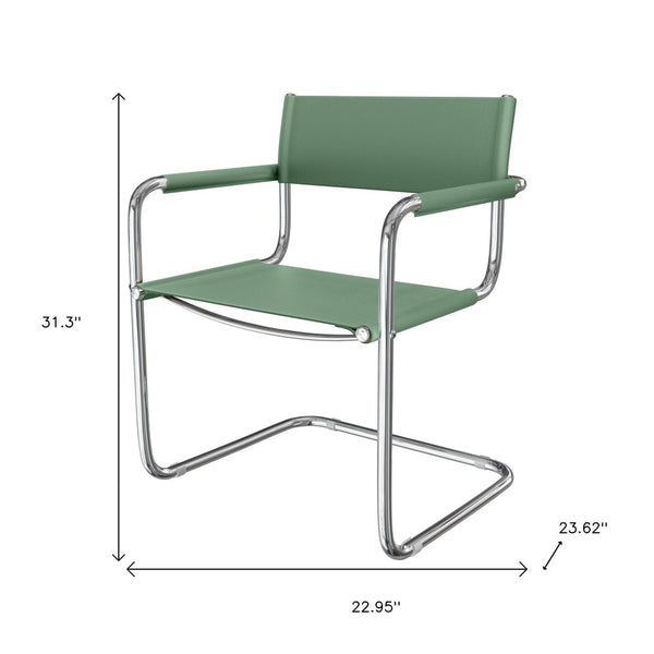 HomeRoots 23" Silver and Green Leather Arm Chair - Stylish Mid-Century Modern Design for Home or Office Use 667632