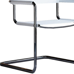 HomeRoots 23" Sleek Silver & White Leather Arm Chair - Modern Stainless Steel Accent for Dining & Lounge Spaces 667633