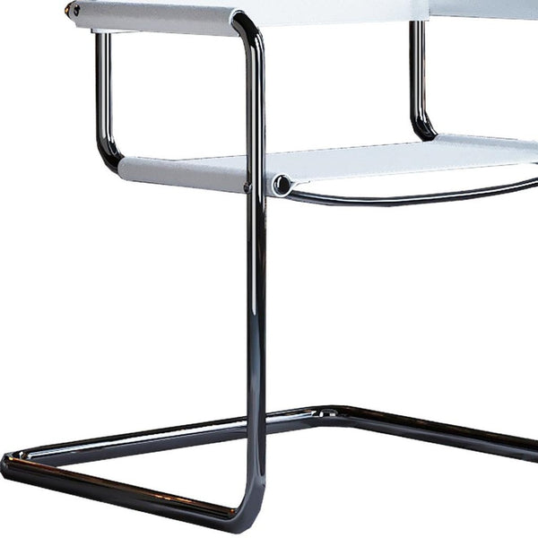 HomeRoots 23" Sleek Silver & White Leather Arm Chair - Modern Stainless Steel Accent for Dining & Lounge Spaces 667633