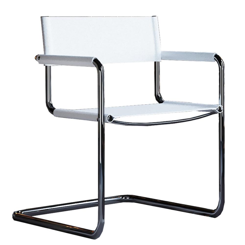 HomeRoots 23" Sleek Silver & White Leather Arm Chair - Modern Stainless Steel Accent for Dining & Lounge Spaces 667633