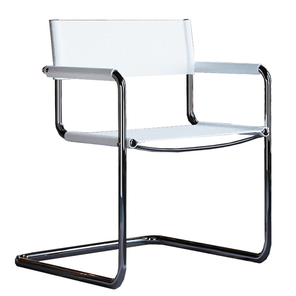 HomeRoots 23" Sleek Silver & White Leather Arm Chair - Modern Stainless Steel Accent for Dining & Lounge Spaces 667633