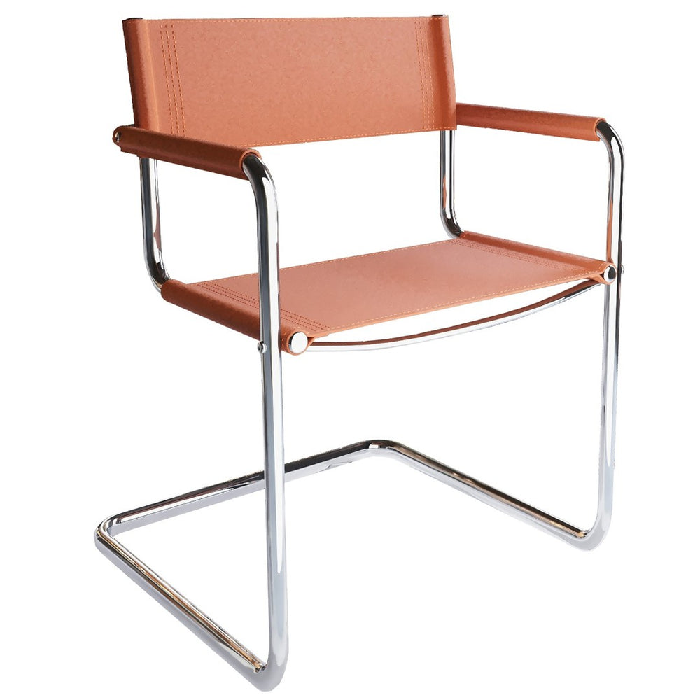 HomeRoots 23" Mid-Century Modern Arm Chair in Terra Cotta Leather & Stainless Steel - Stylish & Versatile 667634