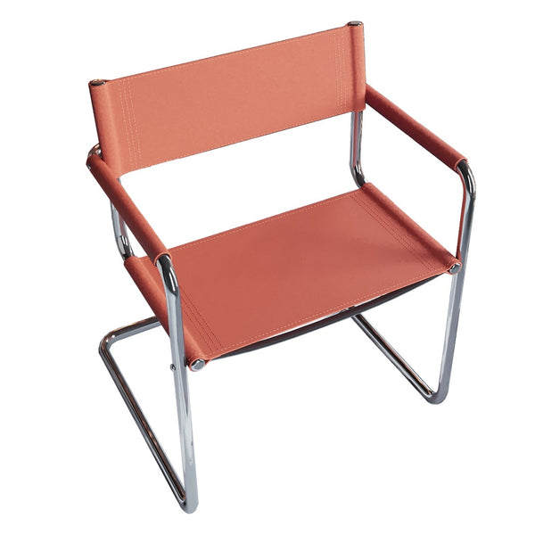HomeRoots 23" Mid-Century Modern Arm Chair in Terra Cotta Leather & Stainless Steel - Stylish & Versatile 667634