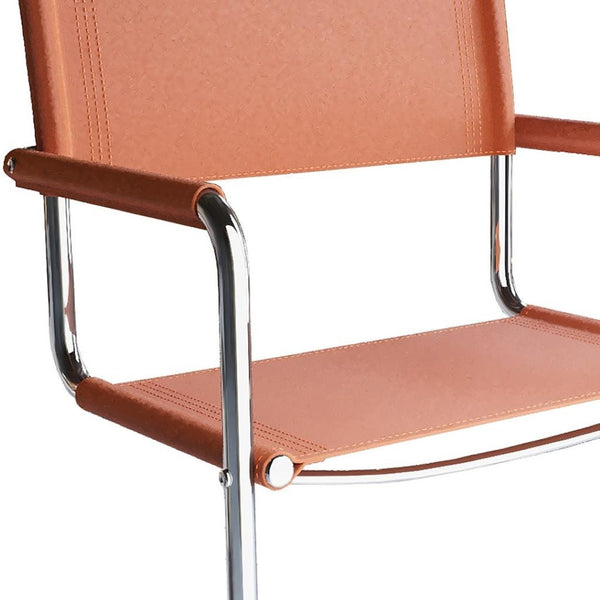 HomeRoots 23" Mid-Century Modern Arm Chair in Terra Cotta Leather & Stainless Steel - Stylish & Versatile 667634