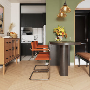 HomeRoots 23" Mid-Century Modern Arm Chair in Terra Cotta Leather & Stainless Steel - Stylish & Versatile 667634
