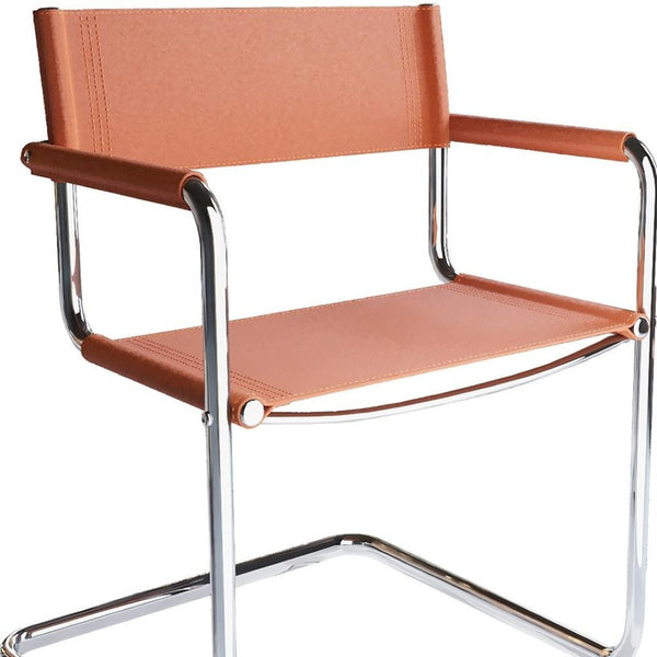 HomeRoots 23" Mid-Century Modern Arm Chair in Terra Cotta Leather & Stainless Steel - Stylish & Versatile 667634