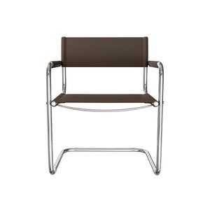 HomeRoots 23" Chocolate Leather Arm Chair with Silver Stainless Steel Base - Mid-Century Modern Elegance 667635