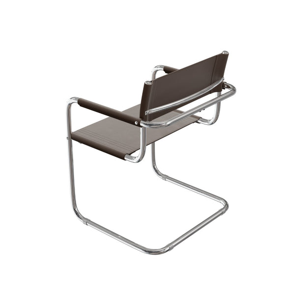 HomeRoots 23" Chocolate Leather Arm Chair with Silver Stainless Steel Base - Mid-Century Modern Elegance 667635