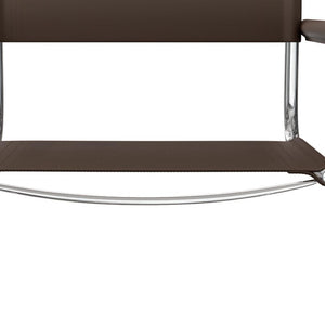 HomeRoots 23" Chocolate Leather Arm Chair with Silver Stainless Steel Base - Mid-Century Modern Elegance 667635