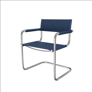 HomeRoots 23" Navy Blue Leather Arm Chair with Stainless Steel Base - Mid-Century Modern Design for Any Space 667636