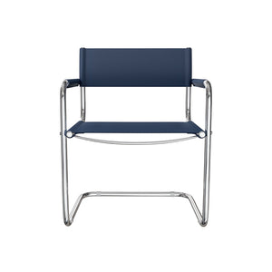 HomeRoots 23" Navy Blue Leather Arm Chair with Stainless Steel Base - Mid-Century Modern Design for Any Space 667636