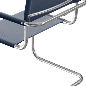 HomeRoots 23" Navy Blue Leather Arm Chair with Stainless Steel Base - Mid-Century Modern Design for Any Space 667636